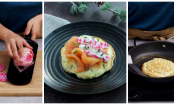 Pfannkuchen mit Räucherlachs, pikanter Schlagsahne und Rote Bete