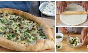 Knusprige Pide mit Oliven und cremigem Blauschimmelkäse