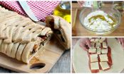 Geflochtener Teigzopf mit Schinken, Käse und Gemüse