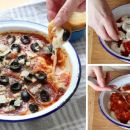 Rezept für cremigen Pizza-Dip mit Mozzarella & Oliven!