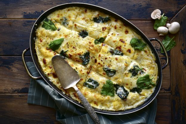 One-pot-Lasagne mit Champignons und Blattspinat