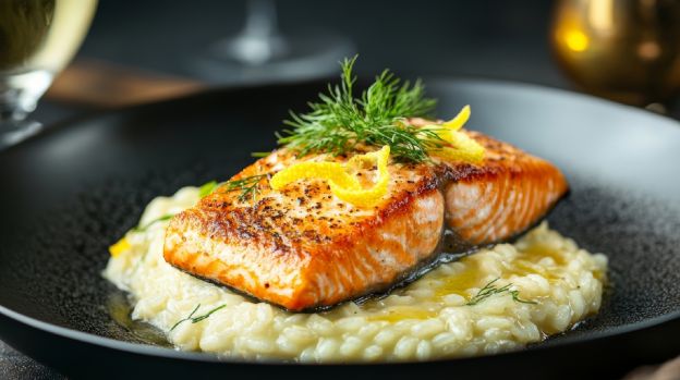 Lachsfilet auf Zitronenrisotto