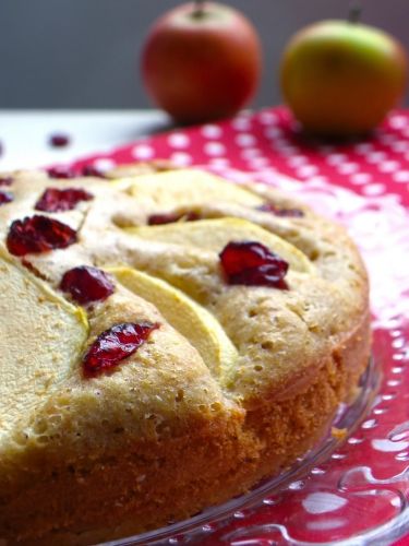 Fluffiger Dinkelkuchen mit Äpfeln und Cranberries