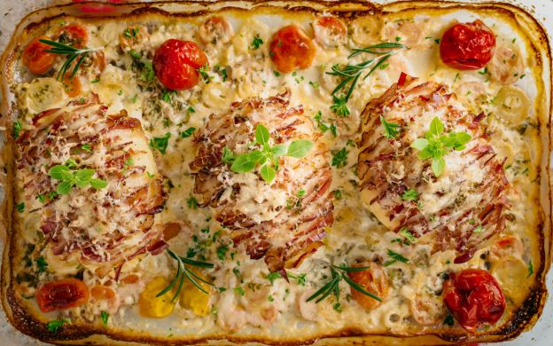 Überbackene Kartoffeln mit Speck