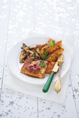 Tempeh, Champignons & Heidelbeersauce