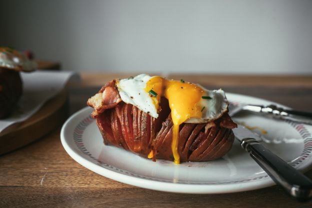 Frühstück Hasselback Süßkartoffeln