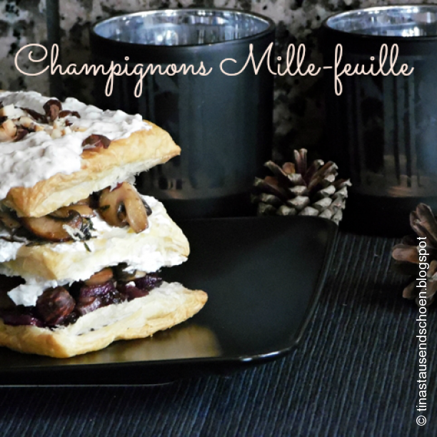 Champignons Millefeuille mit karamellisierten Zwiebeln & Haselnüssen