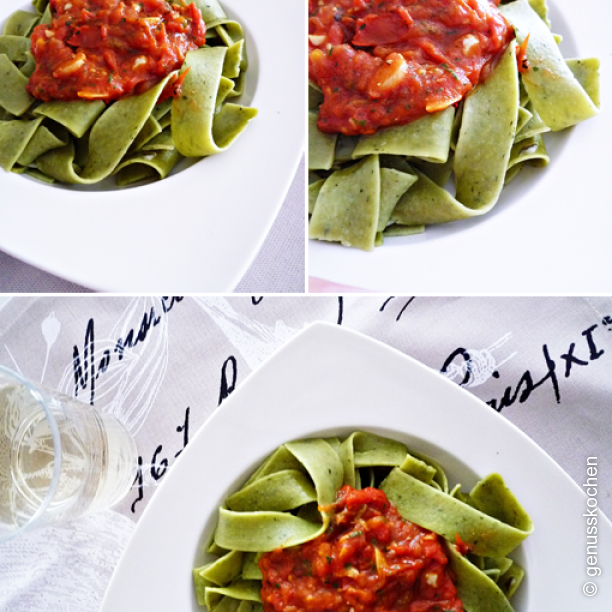 Bärlauchnudeln mit scharfer Tomatensauce (3.6/5)