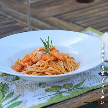 Spaghetti mit Garnelen