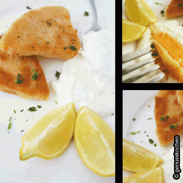 Kürbisschnitzel mit Knoblauch-Dip