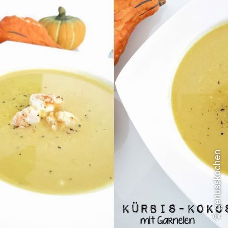 Kokos-Kürbissuppe mit Garnelen