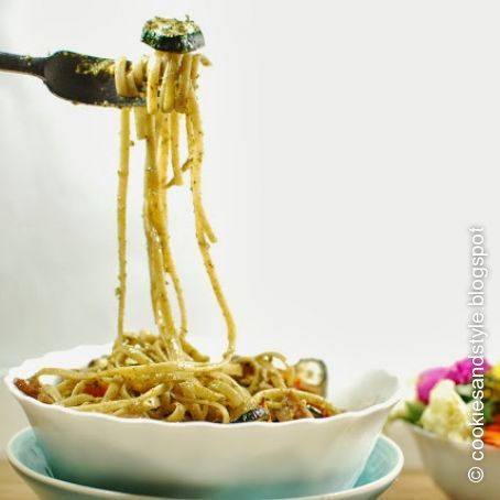 Spaghetti mit Ofengemüse mit Seitan