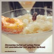 Lavendel-Zitronen-Sorbet auf Litschi-Püree