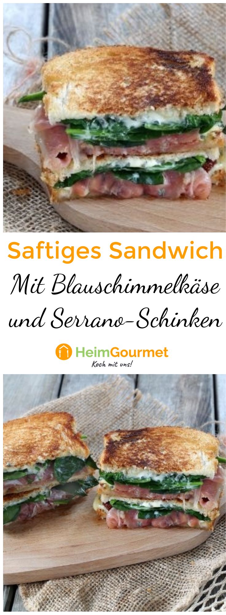 Rezept für saftiges Sandwich mit Serrano-Schinken und Blauschimmelkäse