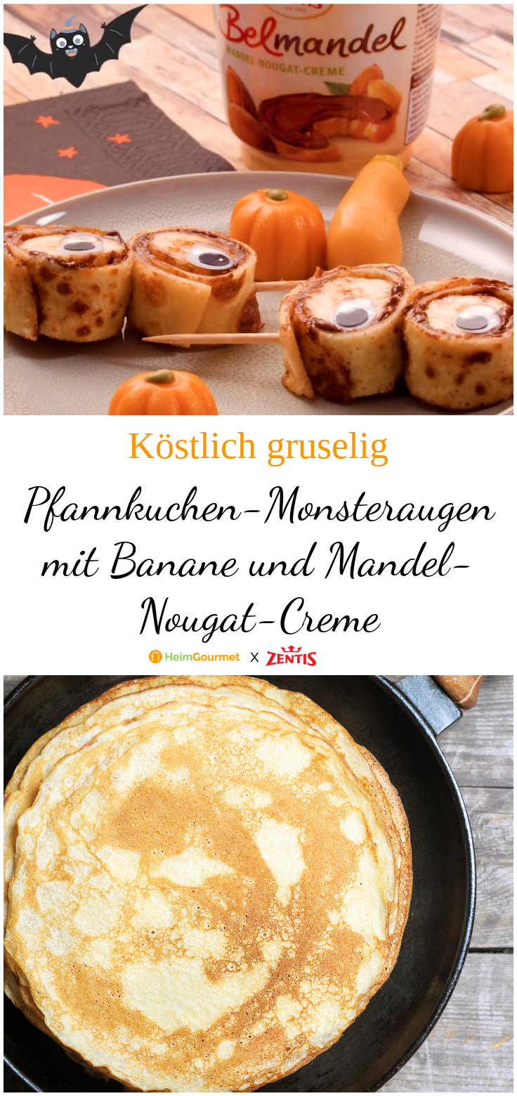 Köstlich gruselige Pfannkuchen-Monsteraugen mit Banane und Mandel ...