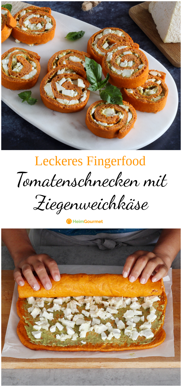 Leckeres Fingerfood: Tomatenschnecken mit Ziegenweichkäse