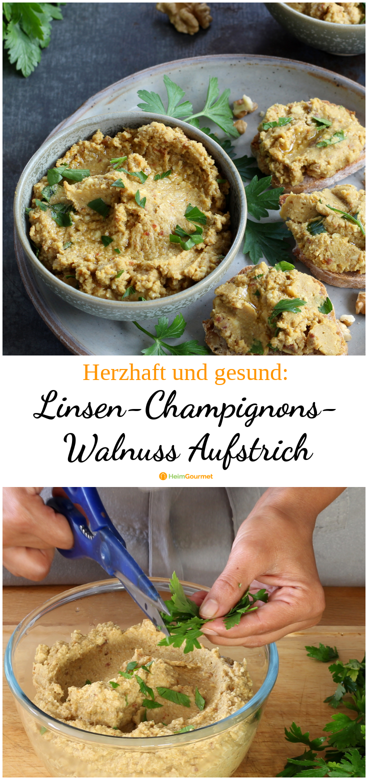 Herzhafter und gesunder Aufstrich aus Linsen, Champignons und Walnüssen