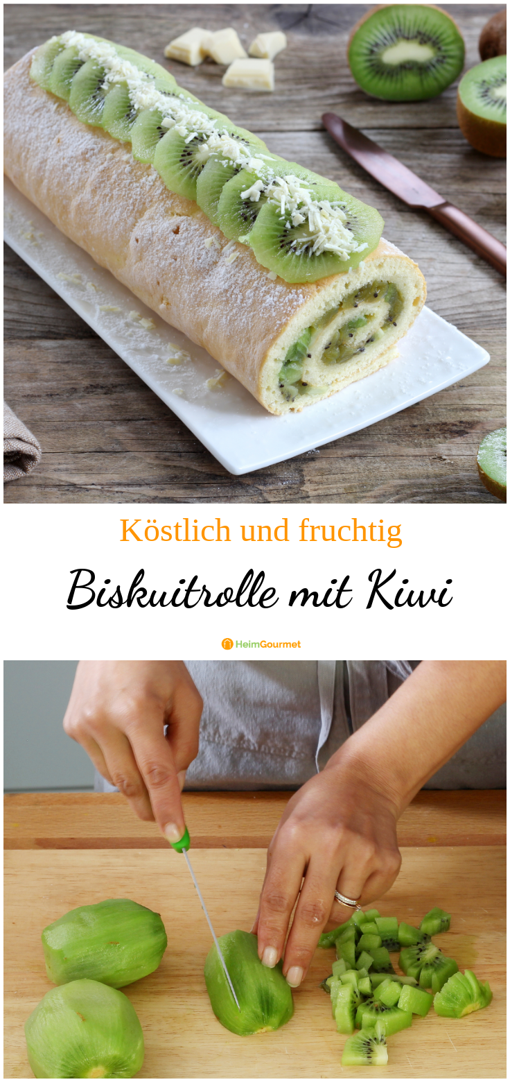 Köstlich fruchtige Kiwi-Biskuitrolle für den Sonntags Kaffeetisch