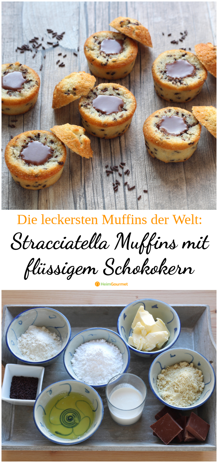 Mini-Stracciatella-Muffins mit flüssigem Schokoladenkern