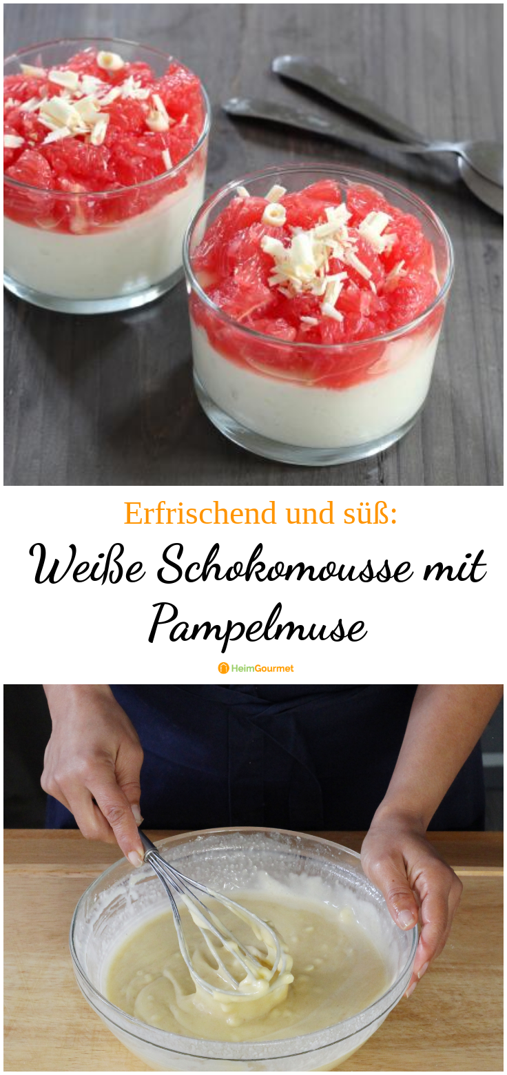 Erfrischende, weiße Schokomousse mit Pampelmuse und Schokosplittern