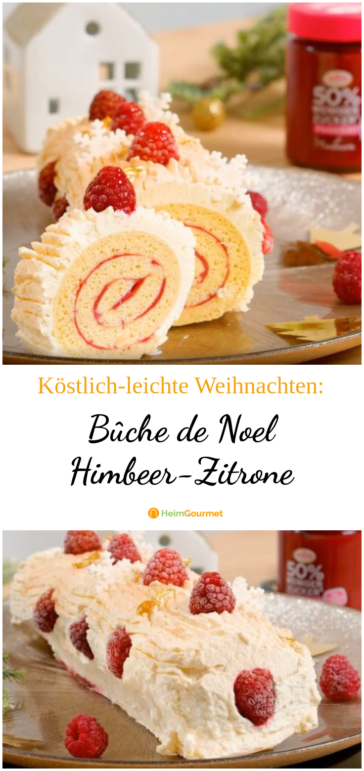 Bûche de Noel mit fruchtiger Himbeerkonfitüre und locker-leichter ...