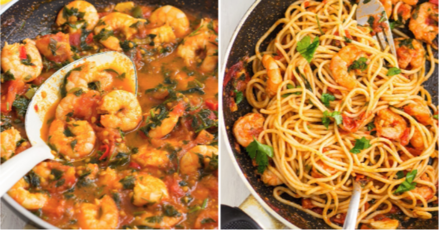 Ein Gericht zum Verlieben: Spaghetti mit Garnelen in Tomatensoße Ein Gericht zum Verlieben: Spaghetti mit Garnelen in Tomatensoße