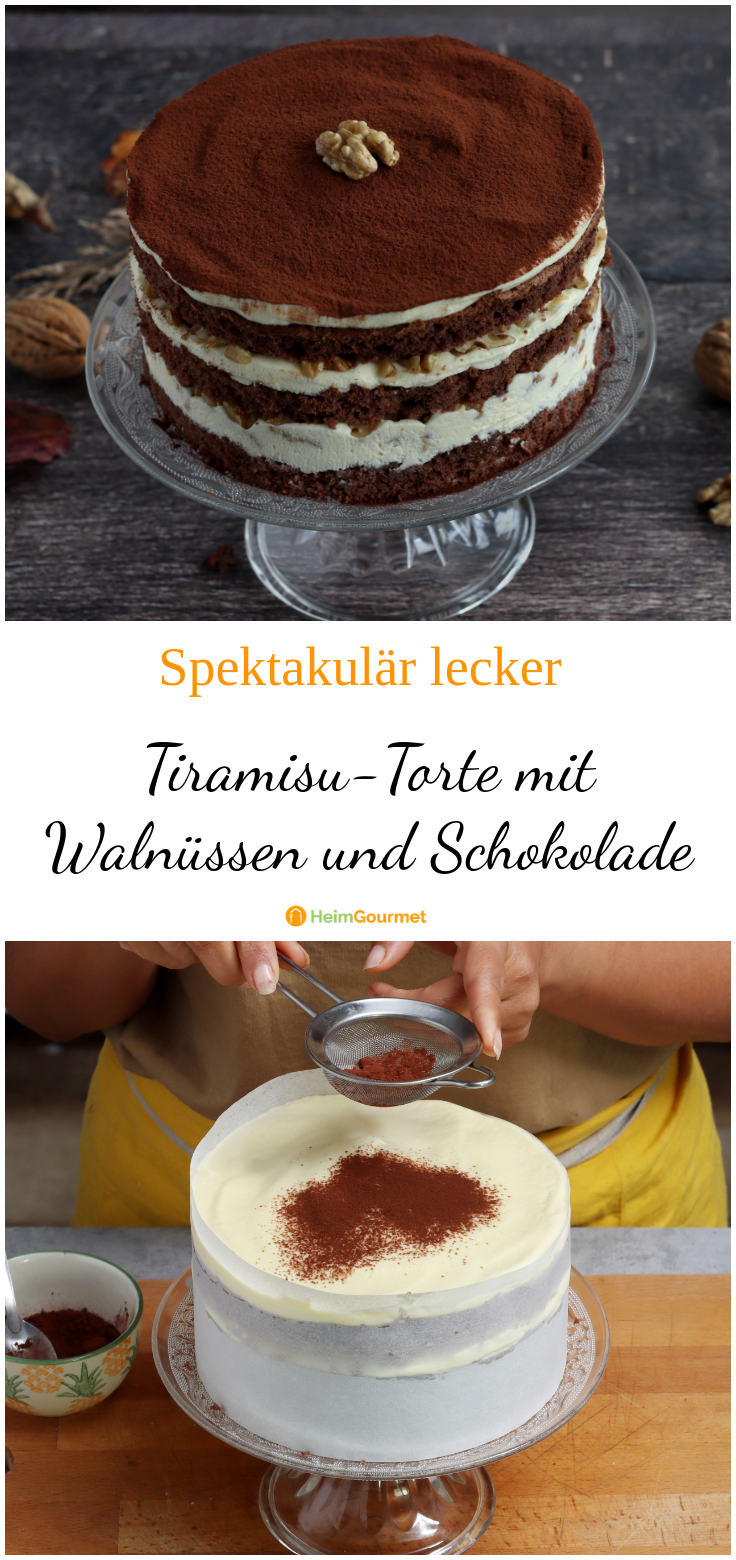 Im Desserthimmel: Tiramisu-Torte mit Walnüssen und Schokolade