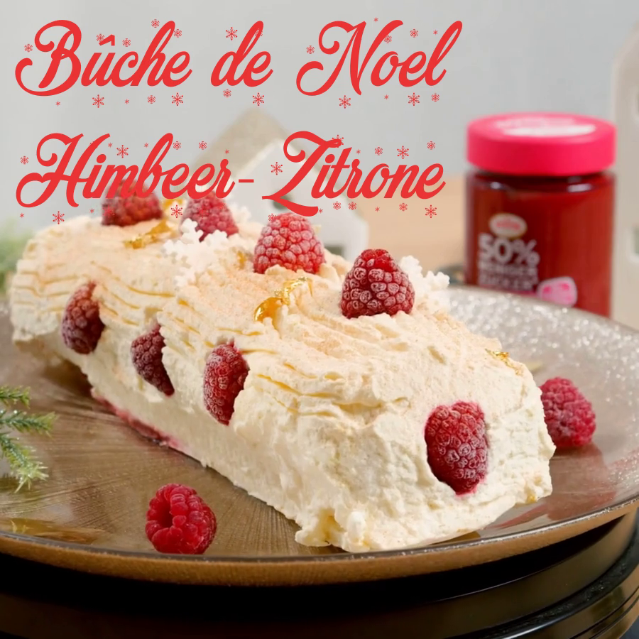 Wir zaubern eine eisig-fruchtige Bûche de Noel mit Himbeerkonfitüre und ...