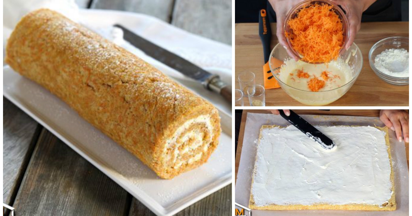 Rezept für eingerollten Carrot Cake! Saftiger Biskuitboden mit Mascarpone!