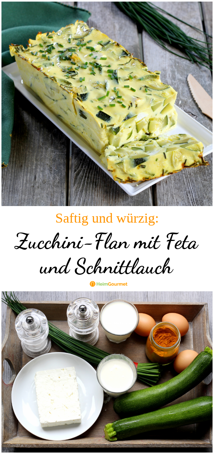 Köstlich und kalorienarm: Zucchini Flan mit Schnittlauch &amp; Feta