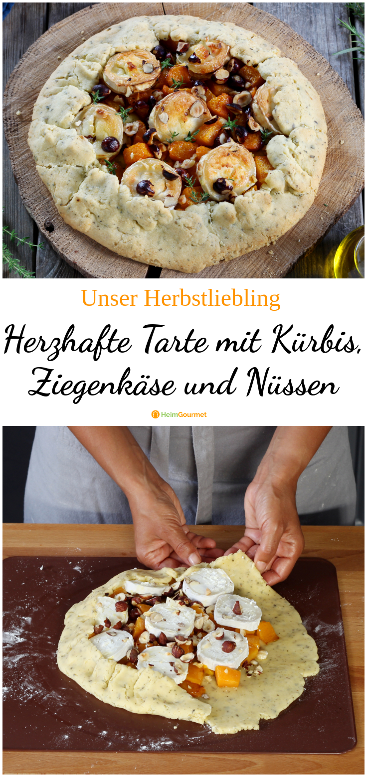Herzhafte Tarte mit Kürbis, Ziegenkäse und Nüssen
