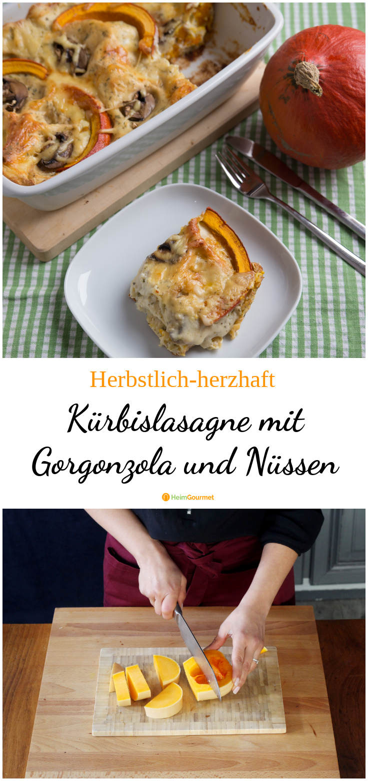 Herzhafte, zarte Kürbis-Lasagne mit Gorgonzola und Nüssen