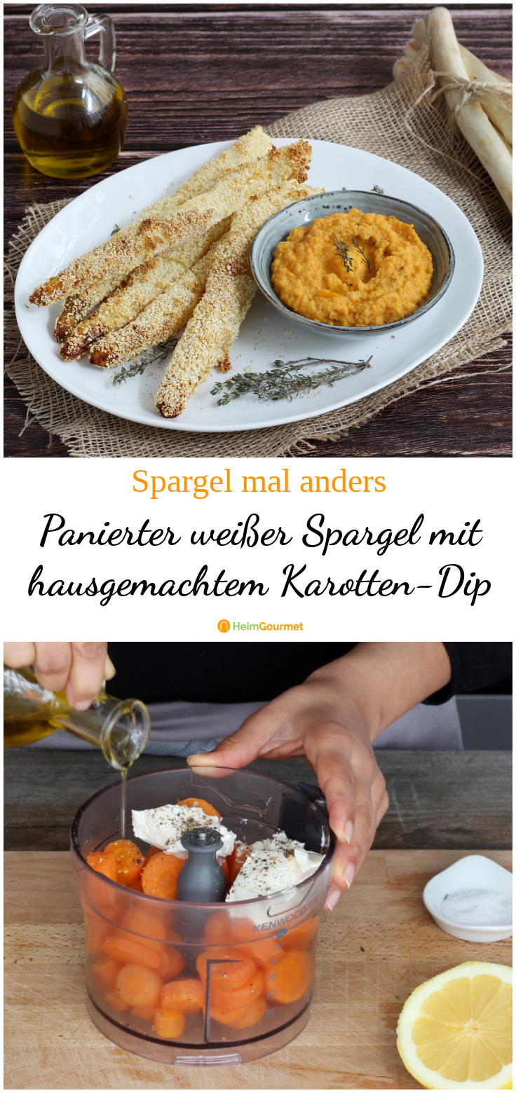 Spargel mal anders: Panierter Spargel mit Möhren-Frischkäse-Dip