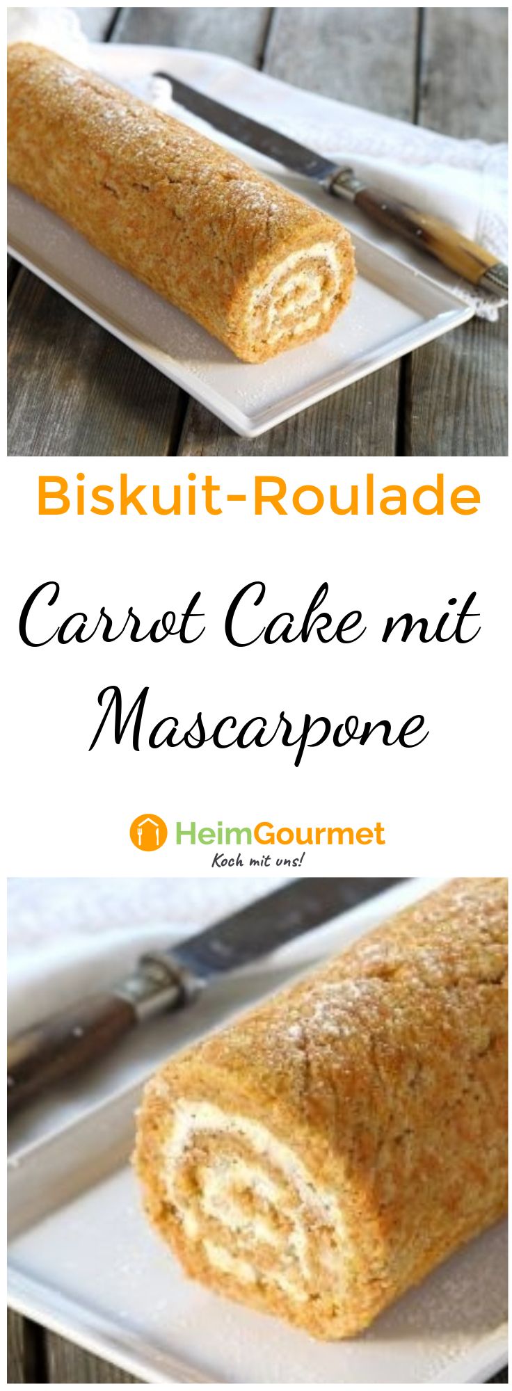 Rezept für eingerollten Carrot Cake! Saftiger Biskuitboden mit Mascarpone!