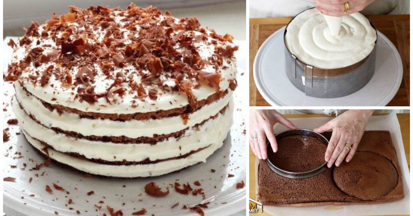 Biskuitkuchen mit Sahne-Schokoladen-Ganache und Schokolade