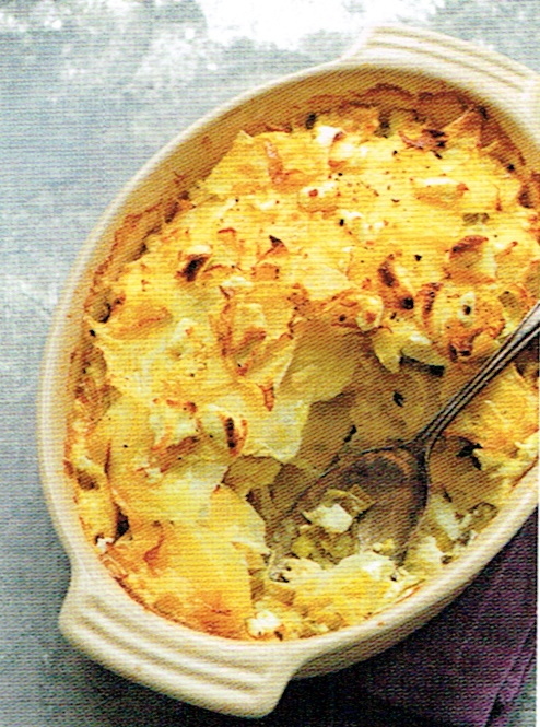 Steckrüben-Schwarzwurzel-Gratin mit Lauch und Ziegenkäse